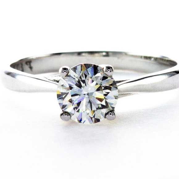 Diamond Solitaire Engagement Ring 1 Carat Round F/VS2 Solid 14k White Gold - Picture 1 of 5